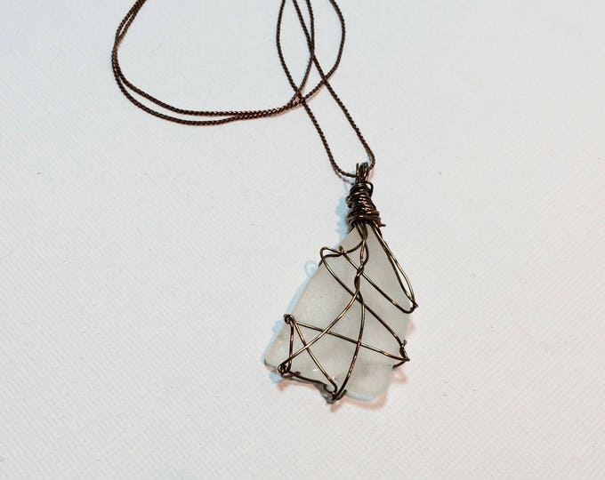 Boho gift Pendant Necklace Cute gift Wire wrapped Beach Glass Necklace