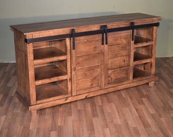Rustic Style Solid Wood Barn Door Sliding TV Stand Sideboard Console Rustic Style Solid Wood Barn Door Sliding TV Stand Sideboard Console