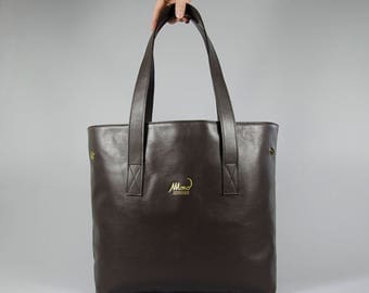Rectangular-shopper Italian leather with textile lining and side clips