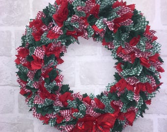 Winter Christmas Wreath, Red and Green Door Decòr, Kitchen Table Centre Piece Decoration, Approx - 15 INCHES.