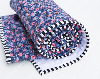 Les Fleurs Quilt - Floral Baby Quilt - WholeCloth Baby Quilt - Minky Quilt - Modern Baby Blanket