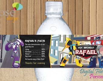 Transformers Birthday Water Bottle Label / Rescue Bots Birthday Water Bottle Label / water bottle / boy birthday / Etiqueta agua