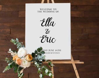 Printable Wedding Welcome Sign, Calligraphy, Customize the names of the Bride & Groom, DIY Printable Reception Chalkboard Sign