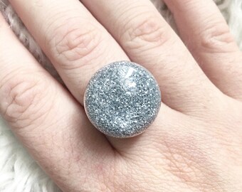 Glitterize silver bubble ring