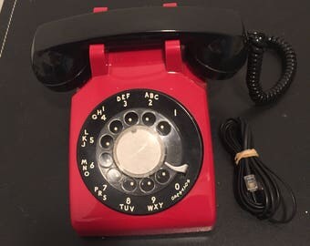 Vintage Art Deco Red and Black Bell System Property Model 500 Rotary Telephone - Retro