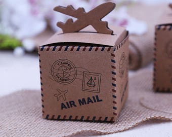 20pcs20pcs Rustic Wedding Decor Air Mail Kraft Paper Candy Box Travel Themed Wedding Decoration Mariage Vintage Chic Party Supplies