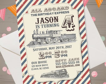 Train Birthday Invitation Vintage Train Invitation Train Party Invite Retro Train Invite All Aboard Invitation Train 1st 2nd 3rd Birthday