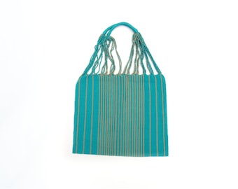 Loom Tote handbag - green with stripes - Mexican Bag