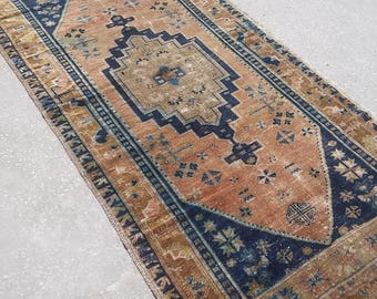 Oushak Rug, Turkish Vintage Carpet,120×220cm,Handmade,Pastel copper red colors,4x7feet,Home living, Floor rugs,Rugs,Rug, shown in the photo,