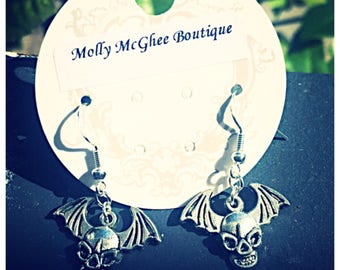 Tibetan Silver Skull Earrings. 925 Silver Hooks