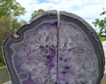 Free Shipping - Purple Agate Bookends - Stone Bookends