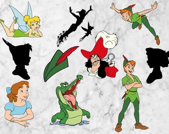 Peter Pan Svg, Peter pan Clipart, dxf and png, Tinkerbell svg, Captain Hook Cutfiles, Wendy from Peter Pan clipart, Disney Movies svg