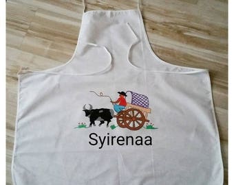 Kitchen apron in cotton with Malagasy character