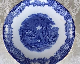 Rare Heathcote English Scenery Plate Flow Blue China 1900s