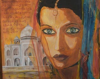 Indian woman, taj mahal, sari