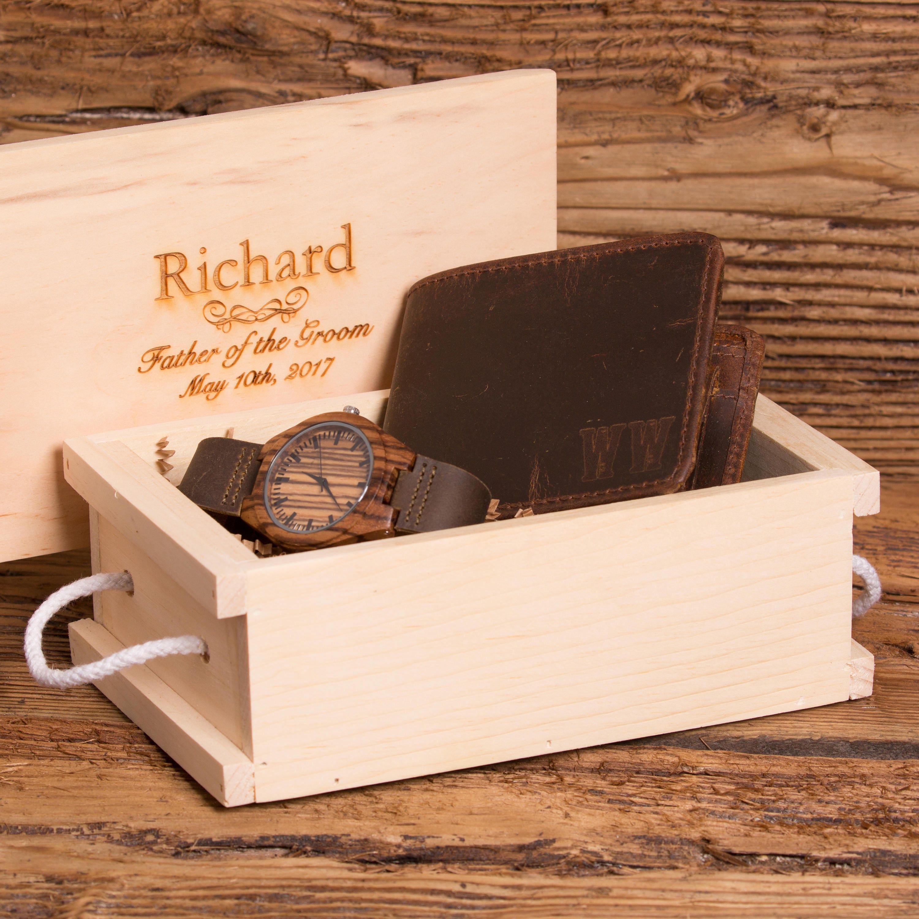 Personalized Wood Watch and Wallet Gift Set Bi fold Wallet