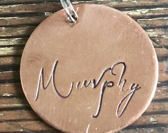 Pet Name (Elegant Font) - Large 1 1/4" Custom Pet Id Tag - Personalized Hand-Stamped Dog Name Tag