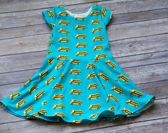 School Bus Dress. Bus Dress. Back to School Dress. Toddler Dress. Little Girl Dress. Twirl Dress. Twirly Dress. Play Dress.
