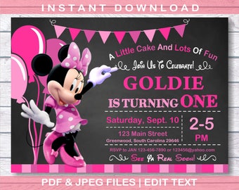 Minnie Mouse Invitation, Minnie mouse Birthday Invitation, Instant Download, first birthday, first birthday Minnie mouse