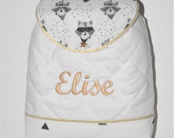 Novelty kids backpack 2017:Sac raccoon Indian gold/grey custom embroidered name