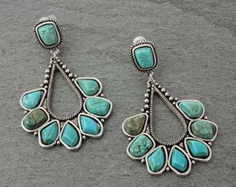 Navajo Style Sterling And Turquoise Post Earrings