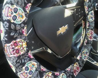 Vibrant Sugar Scull Steering Wheel Cover, Custom Car Accessories