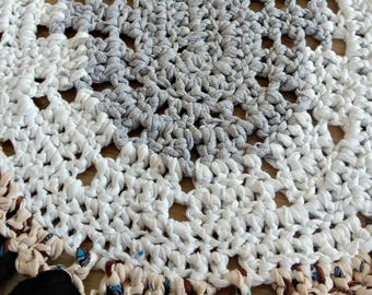 Crochet rug, Rag Rug, gray oval rug, white oval rug, home decor, rug for teen room, floor bedroom, children room, carpets, housewarming