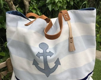 Sailor blue and white tote bag