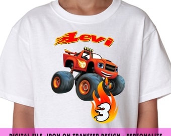 Blaze Iron On Transfer , Blaze Birthday Shirt DIY , Boy DIY Birthday Shirt , Blaze , Digital File , Iron On Transfer , Personalize Name