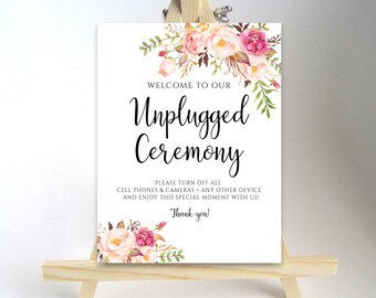Unplugged Ceremony Sign Printable Unplugged Wedding Sign Turn Your Cell Phone Off No Camera Wedding Poster 8x10, 16x20, 18x24, 20x30 PDF