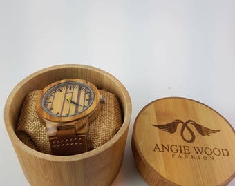 Mens Luxury Handmade Wooden watch Bamboo Wristwatchs with Leather Bands