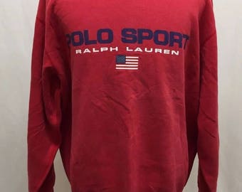 Vintage Polo Sport Ralph Lauren Crewneck Sweatshirt Spell Out USA Men's XL Red