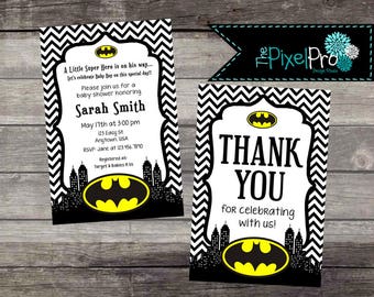 Batman baby shower invitation, boy baby shower batman announcement, girl batman baby shower, batman theme baby shower or sprinkle, batman