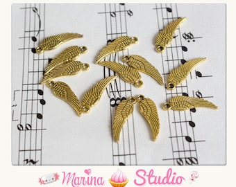 10 wings very detailed antique gold - gilded old 17x5mm n1194555