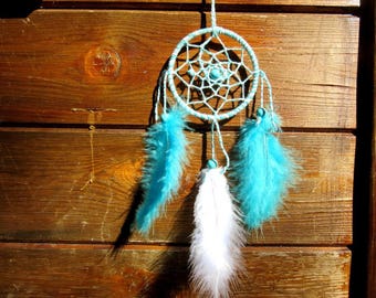 Miniature dream catcher / Turquoise and white / actual 20 cm