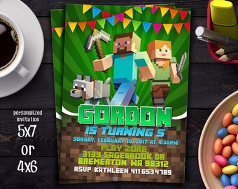 Minecraft Birthday Invitation, Minecraft Party, Minecraft Printable, Mine Themed Invitation, Mine Craft Birthday