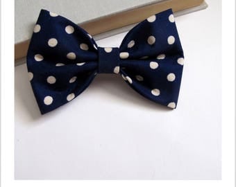 Bow tie and Navy 2 in 1 blue hair clip with polka dots