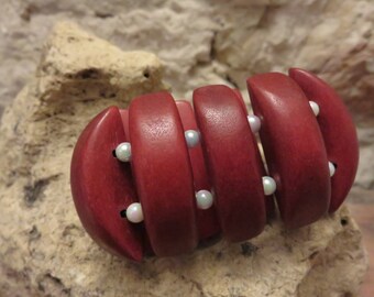 Bracelet elastic red wood beads