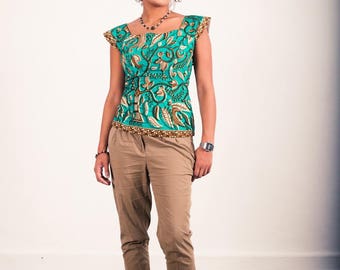Green ethnic fabric bustier top