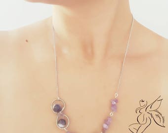 Collier amethyste/collier Infini/collier perles violettes/perles amethyste/collier cuivre/collier wire wrapping/collier perles/chips pierre
