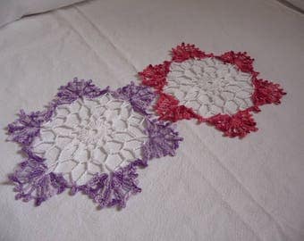 Duo doilies handmade white cotton fringes
