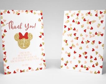 Minnie Mouse Thank You Card, High Resolution Digital Printable Thank You Note, minnie mouse card, other colours available, digital glitter