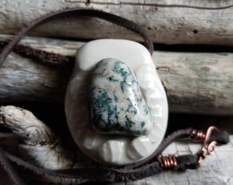 Porcelain Tree Agate Pendant / Handmade Pendant, Porcelain Pendant, Ceramic Pendant, Agate Pendant