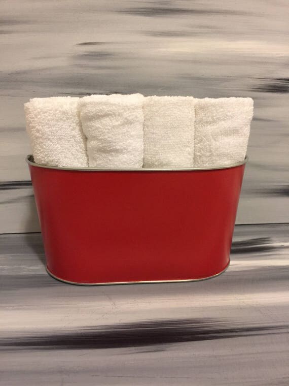 Red Bathroom Bin Bathroom Wash Cloth Holder with 12 white
