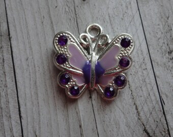 21.5x21 mm purple enamel silver Butterfly charm