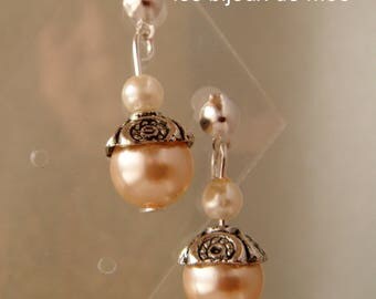 champagne pearls and ivory + metal Stud Earrings