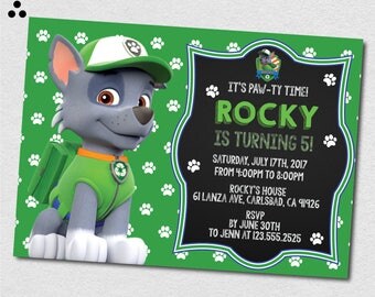 Rocky Paw Patrol Invitation, Rocky Paw Patrol Invite, Paw-ty Invite, Paw Patrol Birthday, Birthday Invitation, Digital, 3DS-003