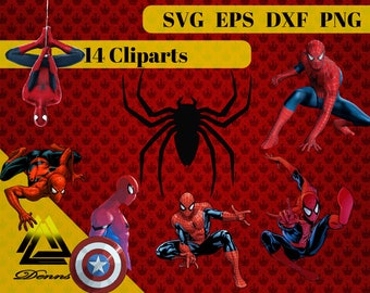 Spider-man Clipart – 14 (Svg, Eps, Png, Dxf Files) – 300 PPI – Vectorial Images – Spiderman svg – T-Shirt Design Spiderman Printable