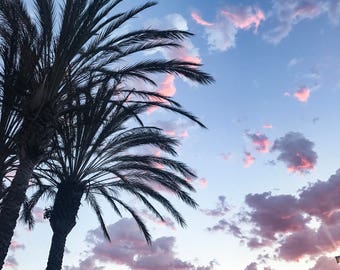 Tinted sky and pink clouds