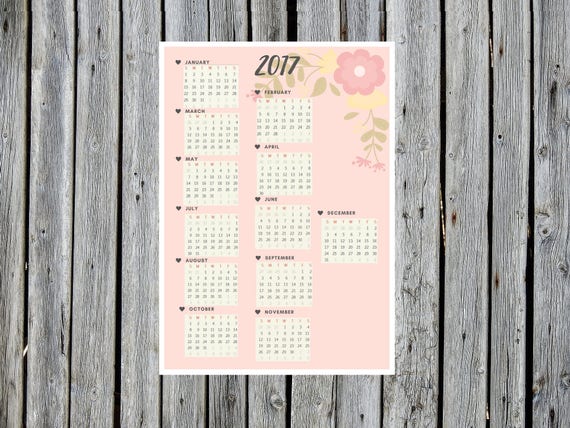 2017 mini calendar one page